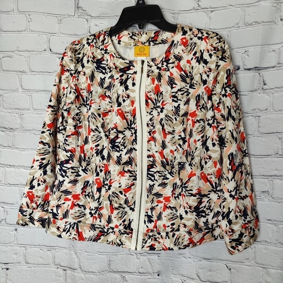 Ruby Road Zip Kimono Jacket Brushstroke Size 12 Orange Beige Black Cream - Picture 1 of 5